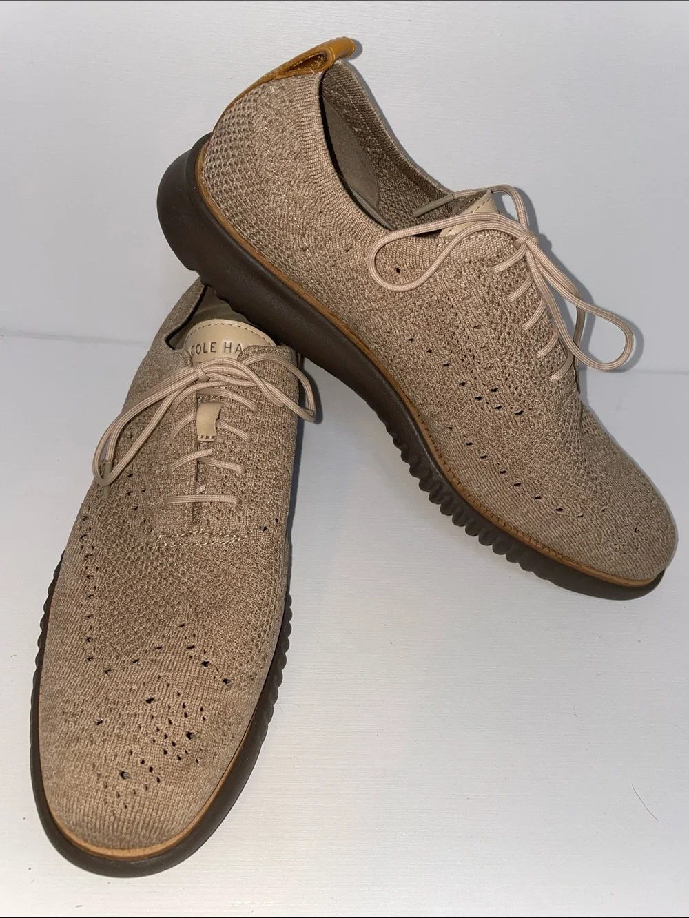 EUC Cole Haan Men's Knit Zero Gravity Wingtip Oxfords in Tan - Sz 12
